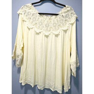 NWT Esley Crochet Floral Lace Peasant Top Gauzy Boxy Drapey Boho Cottagcore
